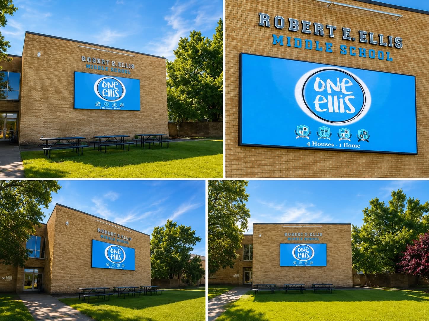 Ellis Middle School outdoor LED billboard displaying the One Ellis logo